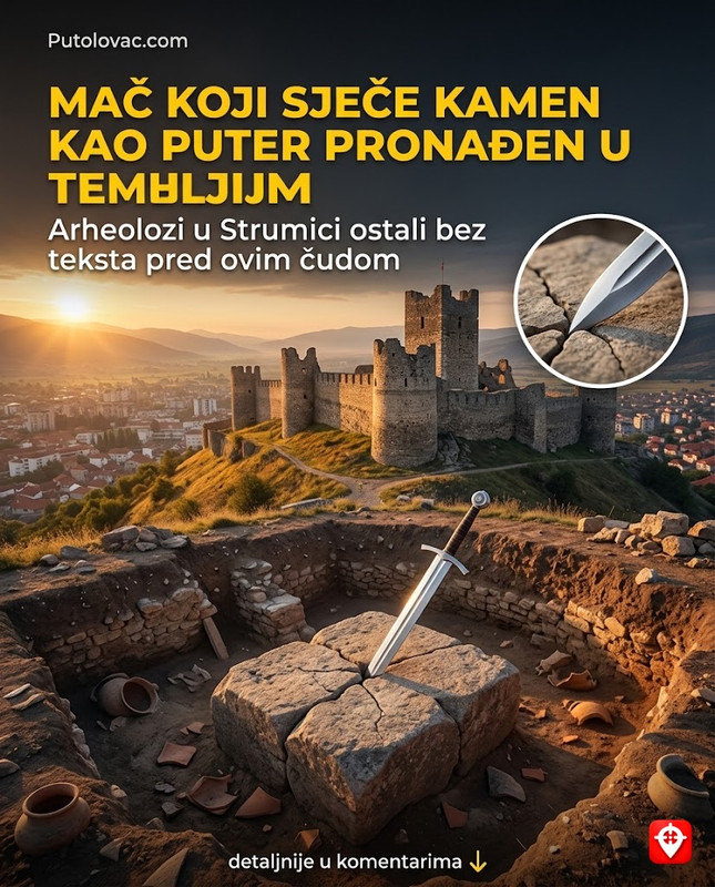Carevi kuli u Strumici: Tvrđava koja dominira nad gradom, ali u njenim temeljima je sakriven mač koji može da presiječe kamen kao da je puter. – Srednjovjekovna tvrđava. Legenda o maču cara Samuila je dio lokalnog folklora. Arheolozi su u temeljima pronašli oružje od vrhunskog čelika koje je za to vrijeme bilo tehnološko čudo.