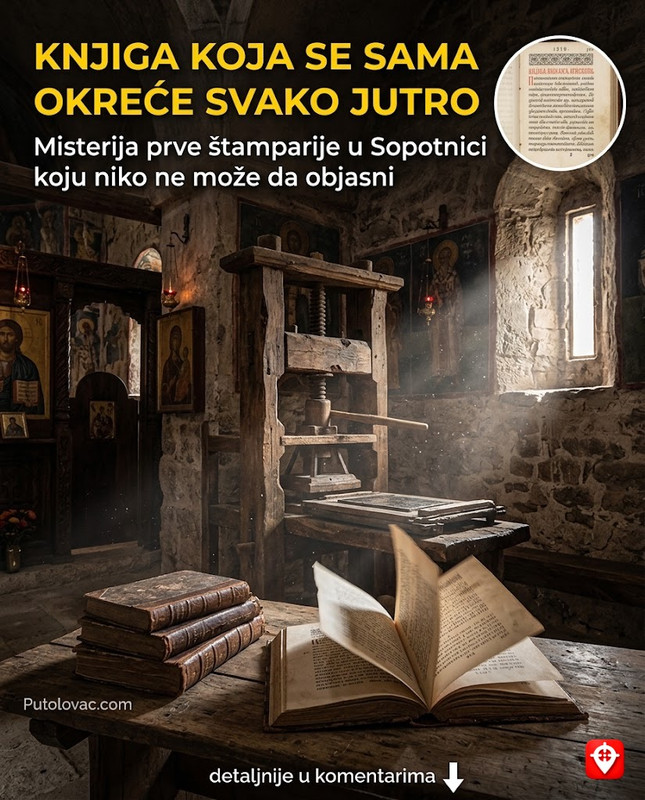 Crkva u Sopotnici kod Goražda: Mjesto prve štamparije, ali jedna knjiga odštampana ovdje ima stranice koje se same okreću svakog jutra. – Crkva Sv. Georgija, zadužbina Herceg Stefana. Tu je radila prva štamparija u BiH (1519-1523). “Knjiga koja se okreće” je legenda o snazi pisane riječi i duhovnom značaju prve balkanske ćirilične štampe.