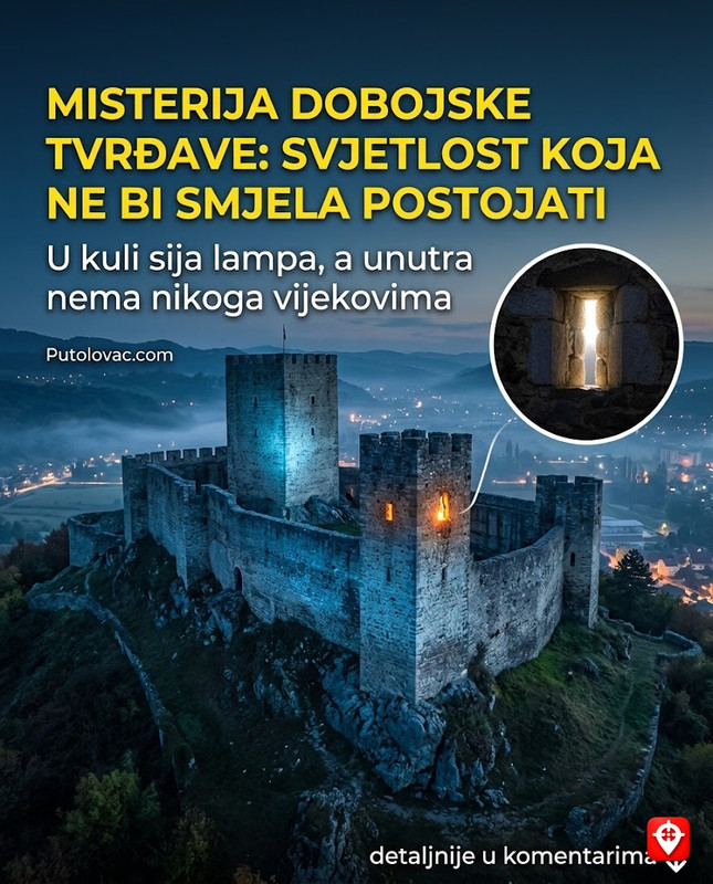 Dobojska tvrđava Gradina: Bedem koji je branio dolinu Bosne, ali u jednoj kuli se i danas vidi svjetlost lampe iako unutra nema nikoga. – Tvrđava na ušću Usore u Bosnu. “Svjetlost” je pojava refleksije mjesečine ili gradskih svjetala kroz uske puškarnice kule, što stvara utisak da unutra gori vatra.