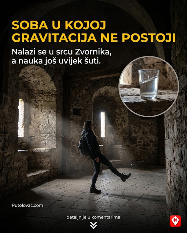 Đurđev grad u Zvorniku: Tvrđava koja dominira nad Drinom, ali unutar njenih zidina postoji soba u kojoj je gravitacija potpuno drugačija. – Srednjovjekovni grad na brdu Mlađevac. Soba sa “čudnom gravitacijom” je zapravo arhitektonski trik sa nagnutim podovima i uglovima zidova koji varaju ljudsko oko i centar za ravnotežu.