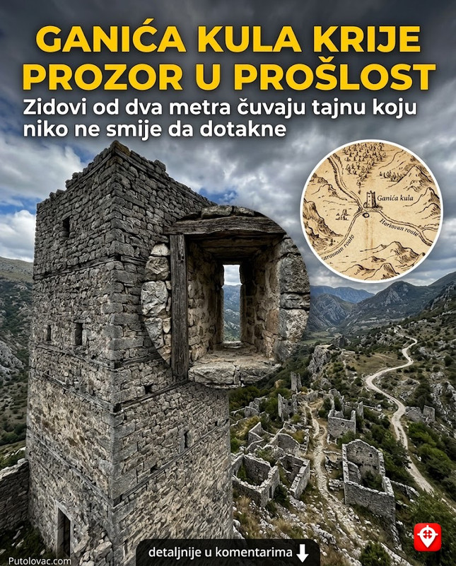 Ganića kula u Rožajama: Simbol odbrane gdje su zidovi debeli dva metra, ali u jednom zidu je ostavljen prozor koji gleda u prošlost. – Tradicionalna kula-utvrđenje. “Prozor u prošlost” je metafora za specifičan otvor koji je služio za osmatranje starog karavanskog puta, a danas gleda na ruševine koje su jedini ostaci nekadašnjeg naselja.