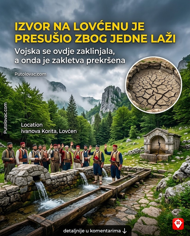 Ivanova korita na Lovćenu: Izvori hladne vode gdje se vojska zaklinjala na vjernost, ali jedan izvor je presušio onog dana kada je prekršena zakletva. – Nazvana po Ivanu Crnojeviću. Voda je vrhunskog kvaliteta. Legenda o presušivanju izvora je opomena o važnosti “čojstva i junaštva” i održavanja date riječi u crnogorskoj tradiciji.