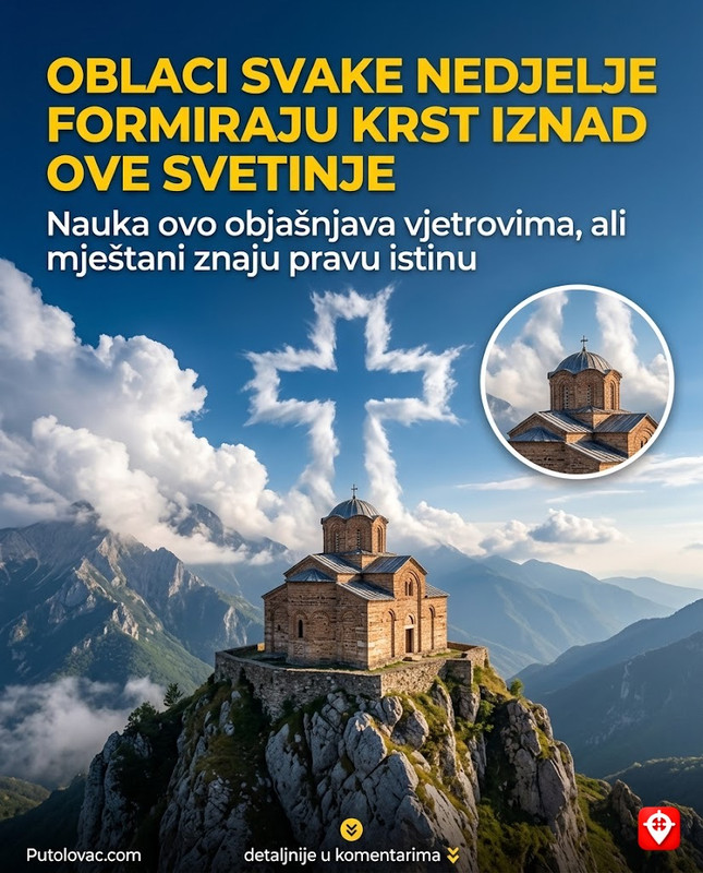 Manastir Sv. Bogorodica u Matejču: Svetinja na vrhu planine gdje se oblaci skupljaju oko crkve svake nedjelje, formirajući savršen krst. – Manastir na Skopskoj Crnoj Gori iz 14. vijeka. Zbog nadmorske visine i oblika planinskog vrha, vazdušne struje često nanose oblake tako da se oni “lome” oko kupola manastira u pravilnim geometrijskim oblicima.