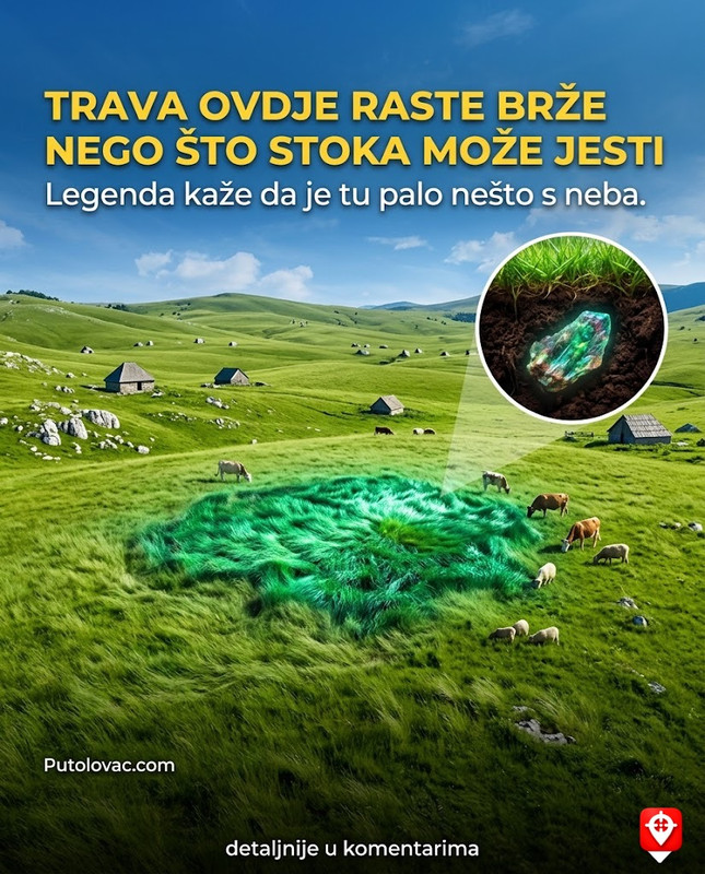 Planina Sinjajevina: Najveći pašnjak na Balkanu gdje trava raste brže nego što stoka može da je pojede, ali samo na mjestu gdje je pao… – Visoravan nevjerovatnih prostranstava. Legenda kaže da je na jednom dijelu pao meteorit ili “zvijezda”, nakon čega je zemlja postala nevjerovatno plodna, pa trava tu ima drugačiju boju i miris.