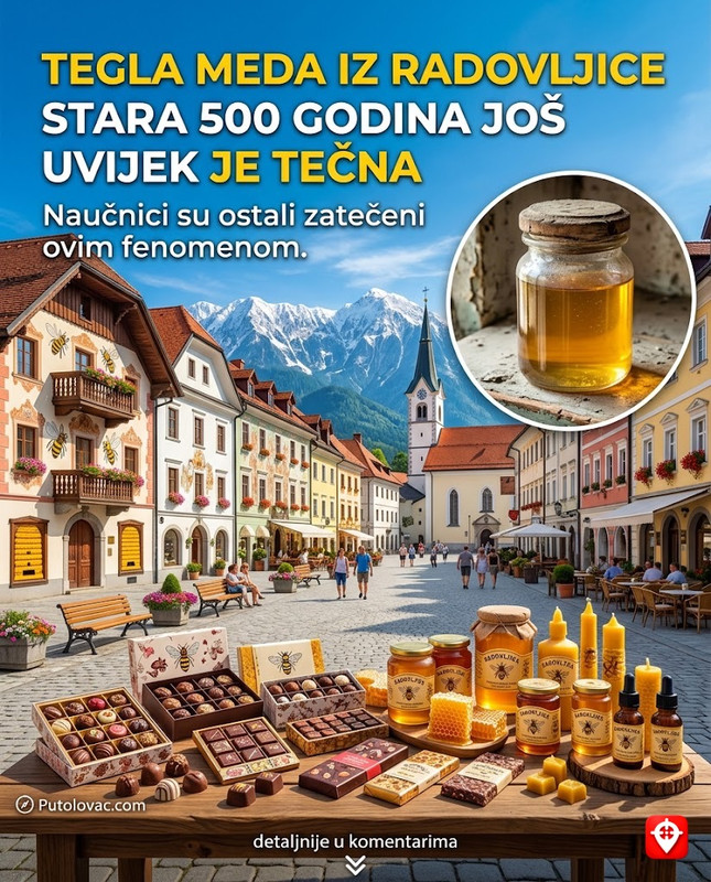 Radovljica, grad pčela i čokolade: Mjesto gdje se slavi slatki život, ali u starom muzeju postoji tegla meda koja je stara 500 godina i još uvijek je tečna. - Radovljica je centar pčelarstva. Med koji se čuva u muzeju je botanički fenomen – zbog visoke koncentracije određenih šećera i odsustva vlage, prirodni med može ostati tečan i jestiv vijekovima.