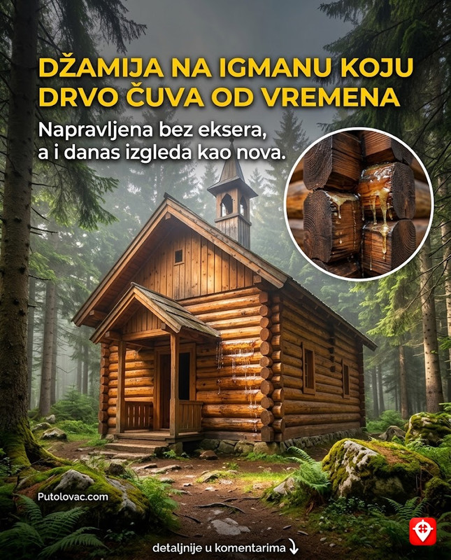Ratna džamija na Igmanu: Građevina u gustoj šumi napravljena bez ijednog eksera, ali drvo od kojeg je sagrađena nikada ne truli. – Sagrađena 1993. godine od borovog drveta. Korišćena je tehnika uklapanja greda. Visoka koncentracija smole u planinskom boru prirodno štiti drvo od vlage i insekata, pa džamija izgleda kao nova i nakon 30 godina.