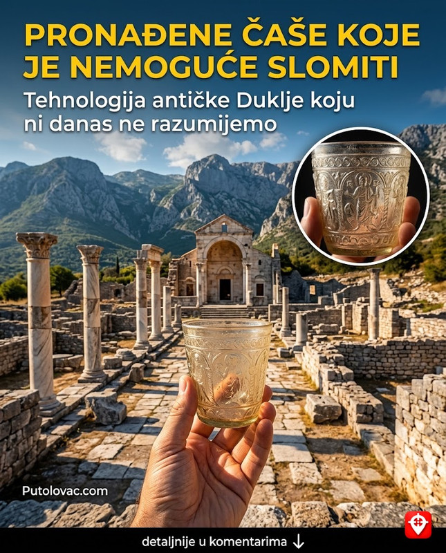 Ruševine Duklje kod Podgorice: Antičko središte gdje su pronađene čaše koje se ne mogu razbiti – tehnologija koju smo izgubili. – Duklja (Doclea) je bila rimski grad. Najpoznatiji nalaz je “Podgorička čaša” sa urezanim biblijskim scenama. Iako nije neuništiva, tehnika izrade stakla bila je toliko napredna da moderni staklari teško mogu ponoviti takvu čvrstinu i detalje.