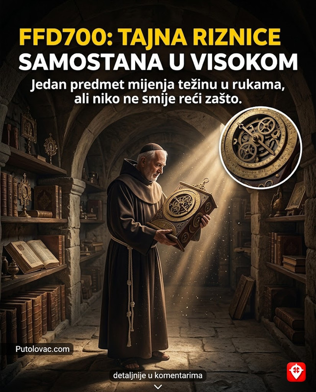 Samostan u Visokom: Franjevačko blago koje je čuvano pod zemljom vijekovima, ali jedan predmet u riznici mijenja težinu zavisno od toga ko ga drži. – Samostan Sv. Bonaventure. Riznica sadrži dragocjene rukopise i predmete. “Predmet koji mijenja težinu” je metafora za duhovnu vrijednost, ali i opis specifičnog astronomskog instrumenta koji reaguje na nagib.