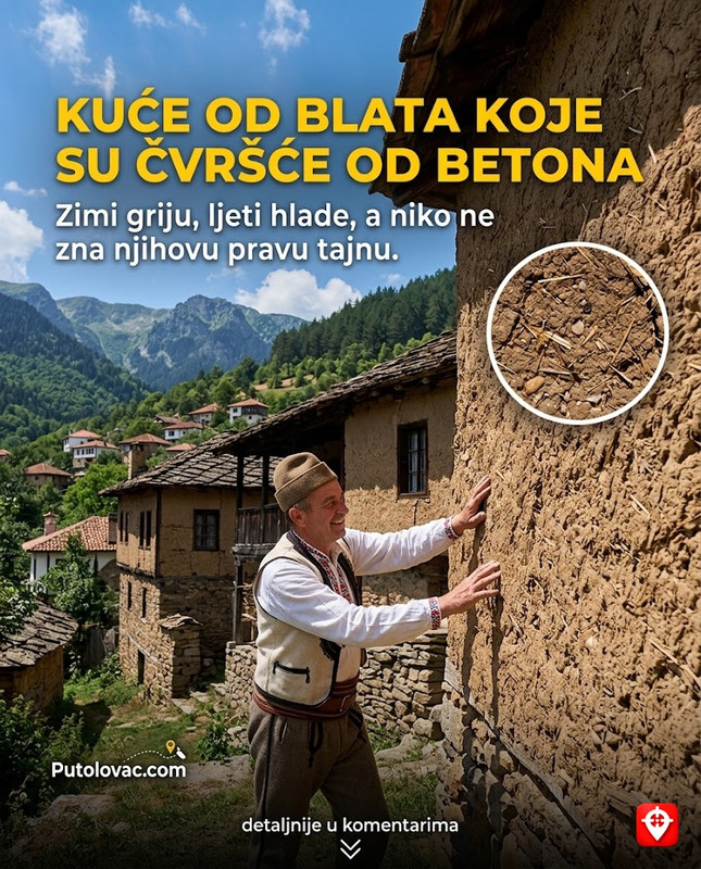 Selo Janče na Bistri: Kuće građene od blata koje su čvršće od betona, a njihovi zidovi zimi griju, a ljeti hlade bez ikakve pomoći. – Selo je poznato po tradicionalnoj arhitekturi od naboja (blato, slama i kamen). Ova tehnika pruža nevjerovatnu termičku inerciju. Zidovi su debeli i do jednog metra, što omogućava prirodnu klimatizaciju bez ikakve energije.