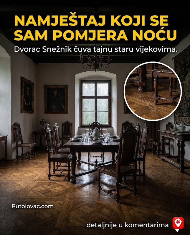 Snežnik dvorac u šumi: Bajkovito zdanje gdje je namještaj ostao netaknut 100 godina, ali svake noći se čuje kako neko pomjera stolice u trpezariji. - Dvorac je sačuvao originalni enterijer iz 19. vijeka. Zvukovi pomjeranja namještaja su prirodni procesi "rada" starog drveta i parketa usljed promjena temperature u vlažnoj šumskoj klimi.