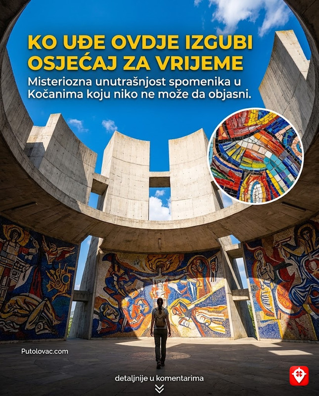 Spomenik slobode u Kočanima: Monumentalno djelo na brdu, ali ako uđete u njegovu unutrašnjost, izgubićete osjećaj za prostor i vrijeme. – Spomenik Gligora Čemerskog sa mozaicima. Unutrašnjost je kružna sa specifičnim otvorima za svjetlost koji stvaraju optičke iluzije i dezorijentaciju, što je bio umjetnički cilj autora.