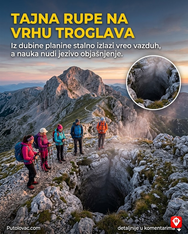 Troglav na Dinari: Najviši vrh planine koja je dala ime cijelom sistemu, ali na samom vrhu postoji rupa iz koje stalno izlazi topao vazduh. – Dinara je planina po kojoj su Dinaridi dobili ime. “Rupa” je duboka jama (snježnica) u kojoj se ljeti javlja efekat termike – topliji vazduh iz dubine pećine izlazi na hladniji planinski vazduh.