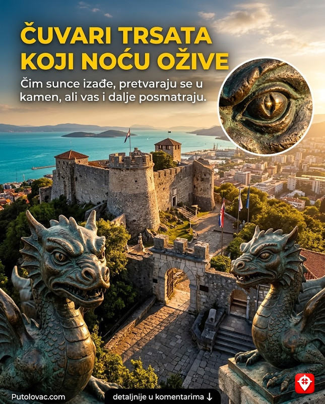 Trsatska gradina u Rijeci: Legenda o čuvarima grada koji se pretvaraju u kamen čim sunce izađe, a njihove oči i dalje prate prolaznike. – Srednjovjekovna tvrđava na brdu iznad Rijeke. Skulpture “baziliska” (čuvara Trsata) izradio je kipar Anton Dominik Fernkorn. Prema narodnom vjerovanju, to su stvarna bića koja su okamenjena da bi vječno čuvala grad.