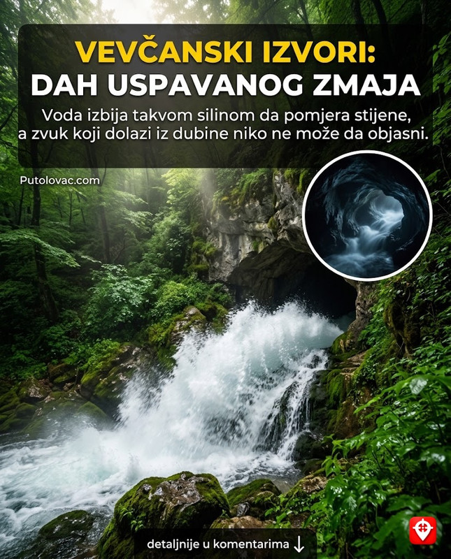 Vevčanski izvori: Voda koja izbija iz pećine takvom snagom da može da pokrene planinu, a mještani kažu da je to dah zmaja koji spava unutra. - Izvori su spomenik prirode. Voda izbija iz pećine Vevčani. Zvuk vode pod pritiskom unutar pećine stvara duboku vibraciju i buku koja podsjeća na riku, što je osnova legende o zmaju.