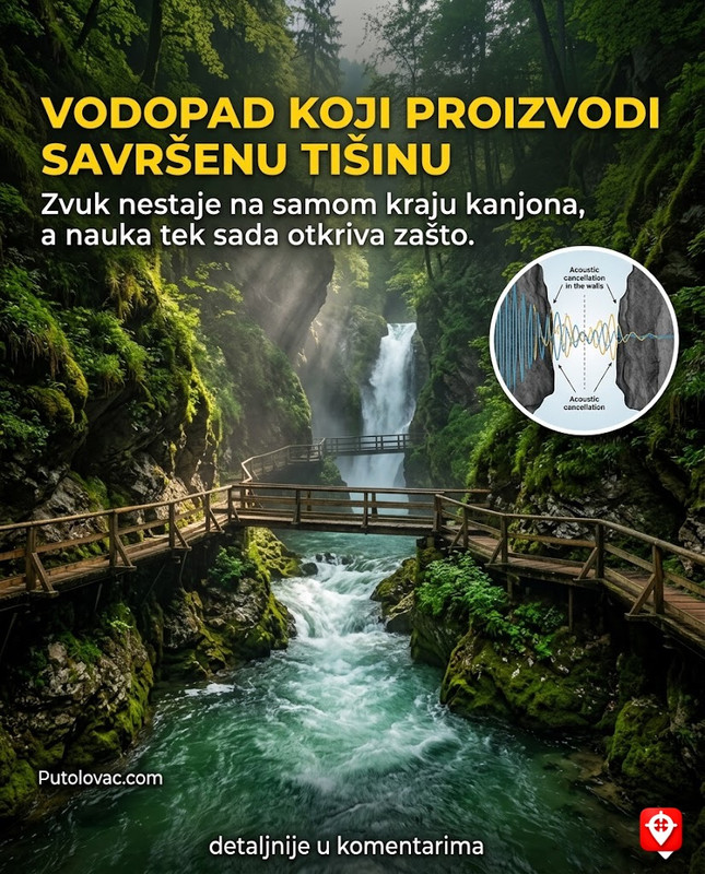 Vintgar soteska: Kanjon gdje su drvene staze iznad brzaka, ali na kraju kanjona postoji vodopad koji ne pravi buku, već savršenu tišinu. - Kanjon rijeke Radovne kod Bleda. Na kraju se nalazi vodopad Šum. "Tišina" je akustični fenomen koji nastaje u određenom dijelu kanjona gdje se zvučni talasi vodopada međusobno poništavaju zbog oblika stijena.