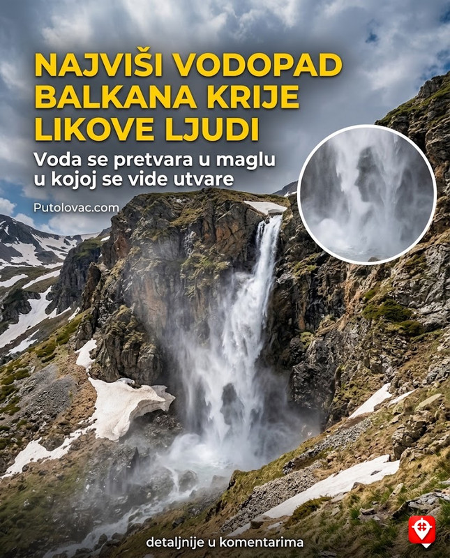 Vodopad Projfel na Korabu: Najviši skok vode na Balkanu koji se pretvara u maglu prije nego što dotakne tlo, a u toj magli se vide likovi ljudi. - Korabski vodopad visok je 138 metara. Zbog visine i vjetra, voda se raspršuje u sitne kapljice. Pareidolija (psihološki fenomen) uzrokuje da posjetioci u oblacima magle prepoznaju ljudske obrise.