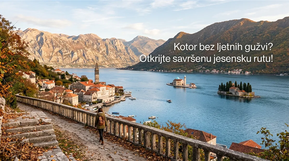 Stari grad Kotor i Boka kotorska u jesen sa zidinama i zaljevom